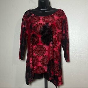 NWOT Shannon Ford Elegant Burnt Red and Black Velvet Boho Pattern Women's Top